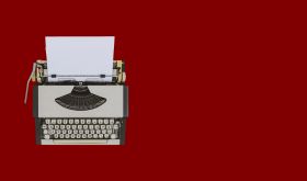WWC24 typewriter on maroon background