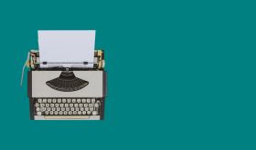 Typewriter on a teal background. Credit belongs to Constantine Johnny.