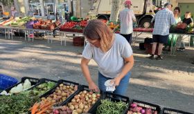 Vero Andraud arranges her stall in Carcassonne