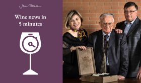 Walter Mastroberardino with children Daniela and Paolo and Wine news in 5 logo