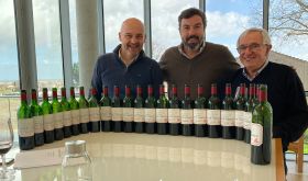 Cellarmaster Nicolas Labenne, owner Jean-Charles Cazes and consultant Daniel Llose in the tastging room at Château Lynch-Bages 