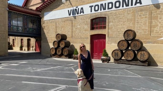 The author with a dog at Vina Tondonia