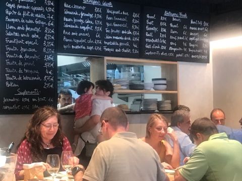 Granja Elena breakfast menu on blackboards in Barcelona