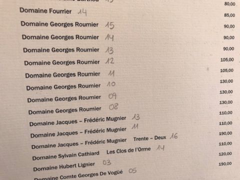 Roumier village Chambolle prices at Villa Mas, San Feliu, Costa Brava