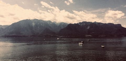 View across the Lac Leman from Vevey, Switzerland