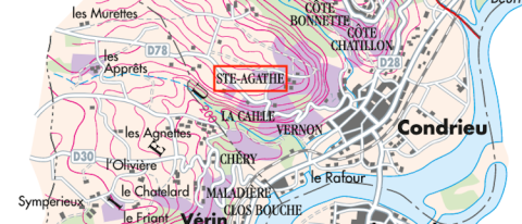 Map of Condrieu showing Ste-Agathe lieu-dit