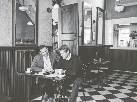 Daniel Morgenthau and William Lander in The Quality Chop House restaurant, London