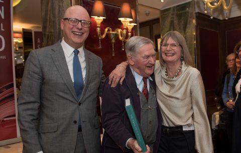 Dan Jago, Hugh Johnson and Jancis Robinson at the 2020 Andre Simon Book Awards