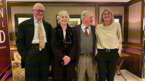 Left to right: Nick Lander, Judy Johnson, Hugh Johnson and Jancis Robinson at the Andre Simon book awards 2020