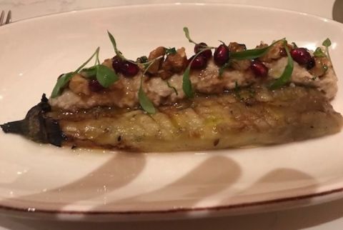 Baked aubergine at Ampeli restaurant in London