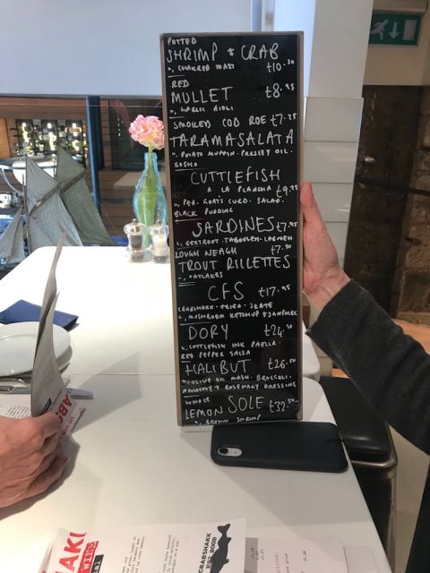 Blackboard menu at Crabshakk, Glasgow
