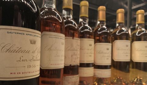 bottle shots of a vertical of Yquem