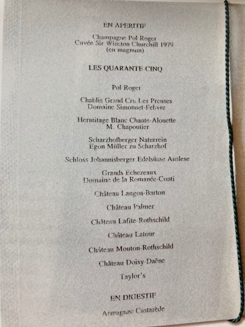 1945 Paris dinner wine list