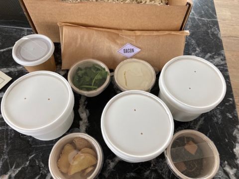 Ingedients in the Dishoom bacon naan roll kit