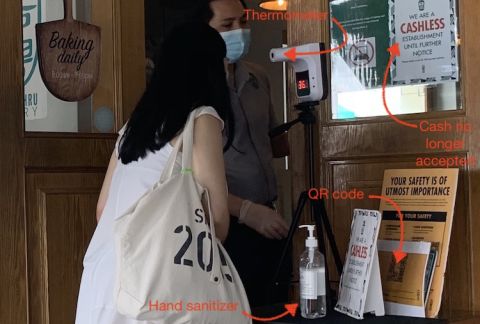 Woman checks in to restaurant in Singapore