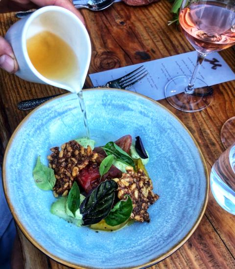 Special tomato dish at crater restaurant, Dom du Meteore