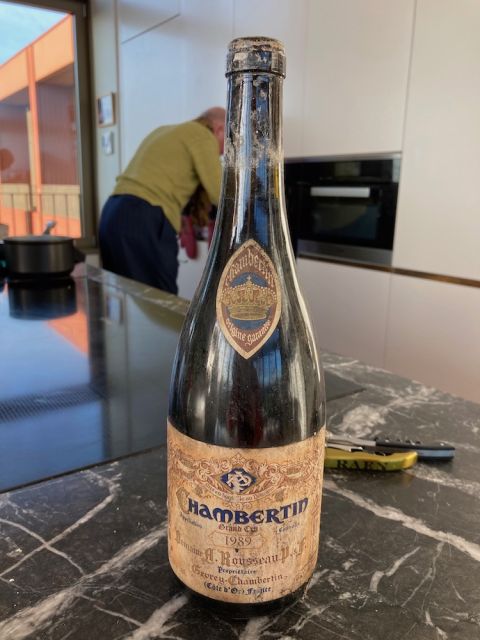 Rousseau Chambertin 1989 with Chef Nick in background