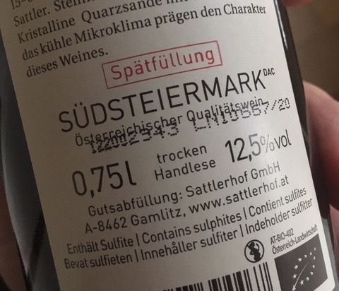 Sattlerhof Gamlitz SB back label