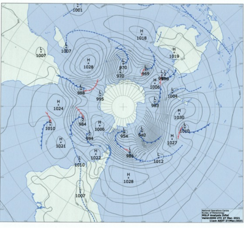 Antarctic meteorological map 2021
