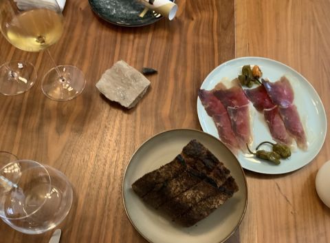 Trivet Tokaj lunch - heritage wheat sourdough, mangalitza ham and pickled chillies