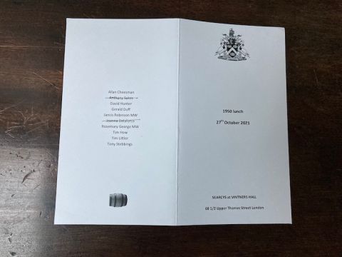1950s lunch menu at Vintners' Hall late 2021