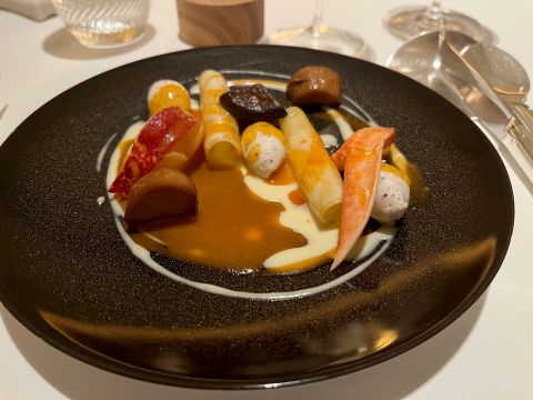 lobster etc at restaurant Alain Ducasse