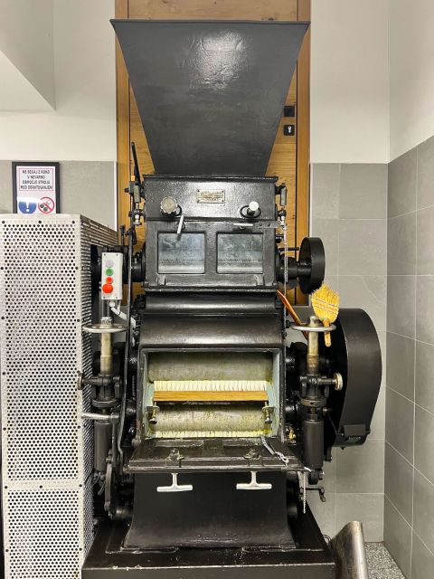 The vintage mill, where seeds are crushed in the first step of the process