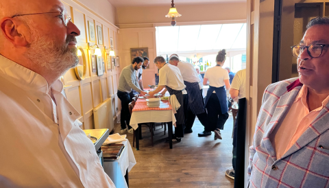Henry Harris, chef and owner of the excellent Bouchon Racine, on left; Vernon Mascarenhas on right