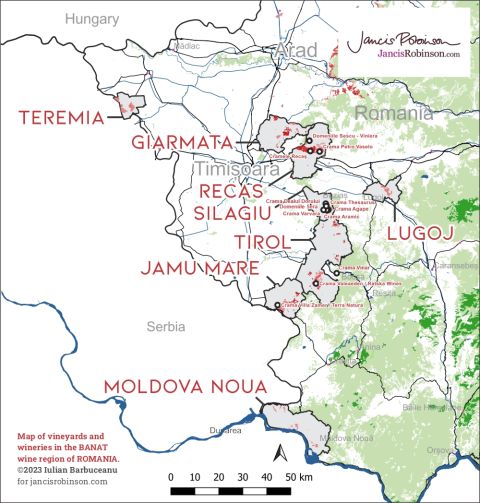 Banat subregions and wineries