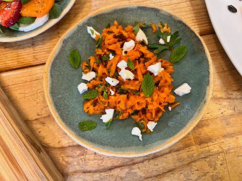 Carrot, harissa, feta and mint salad
