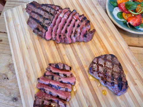 Rose veal, seared over hot coals and sliced