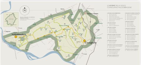A map of the rive in Prosecco DOCG