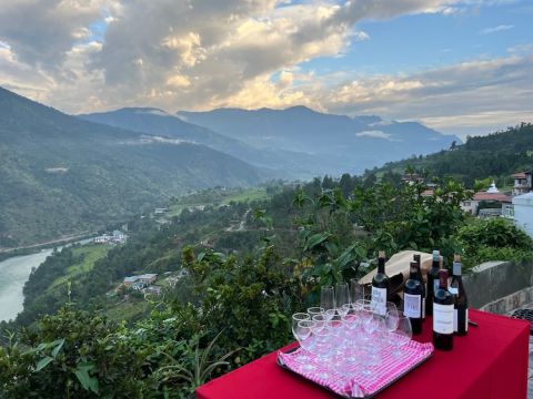 Bhutan aperitif time above Punakha