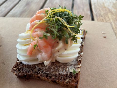 CPH egg and prawn open sandwich