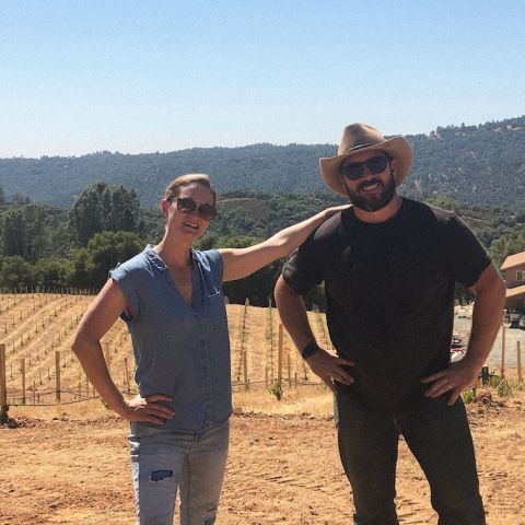 Audra Chapman and Matt Naumann in their young vineyard
