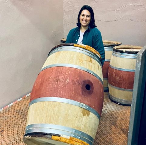 Natalia with barrels at Ch Latour