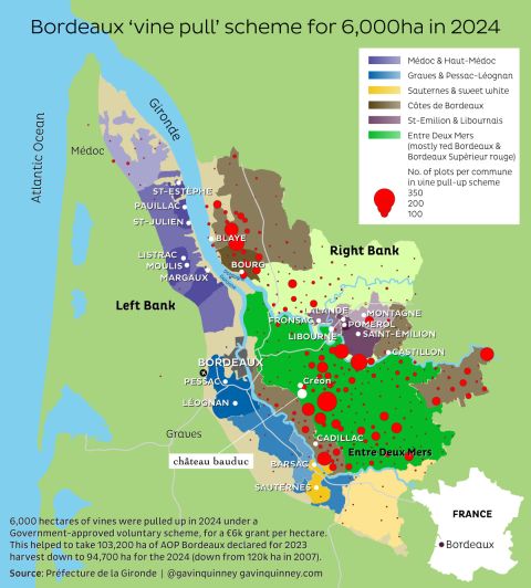 map of Bordeaux vine-pull scheme in 2024