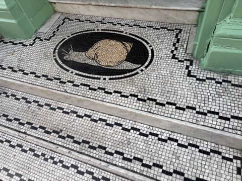 snail tiles on L'Escargot doorstep