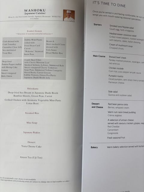 JAL and BA menus