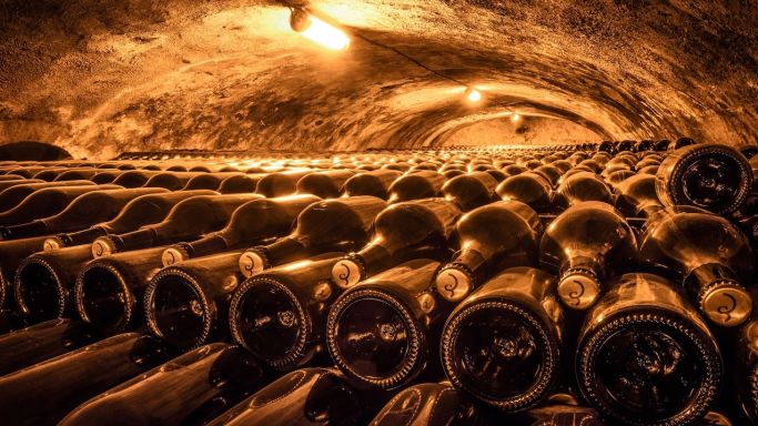 Bottles en tirage in Billecart Salmon's cellars